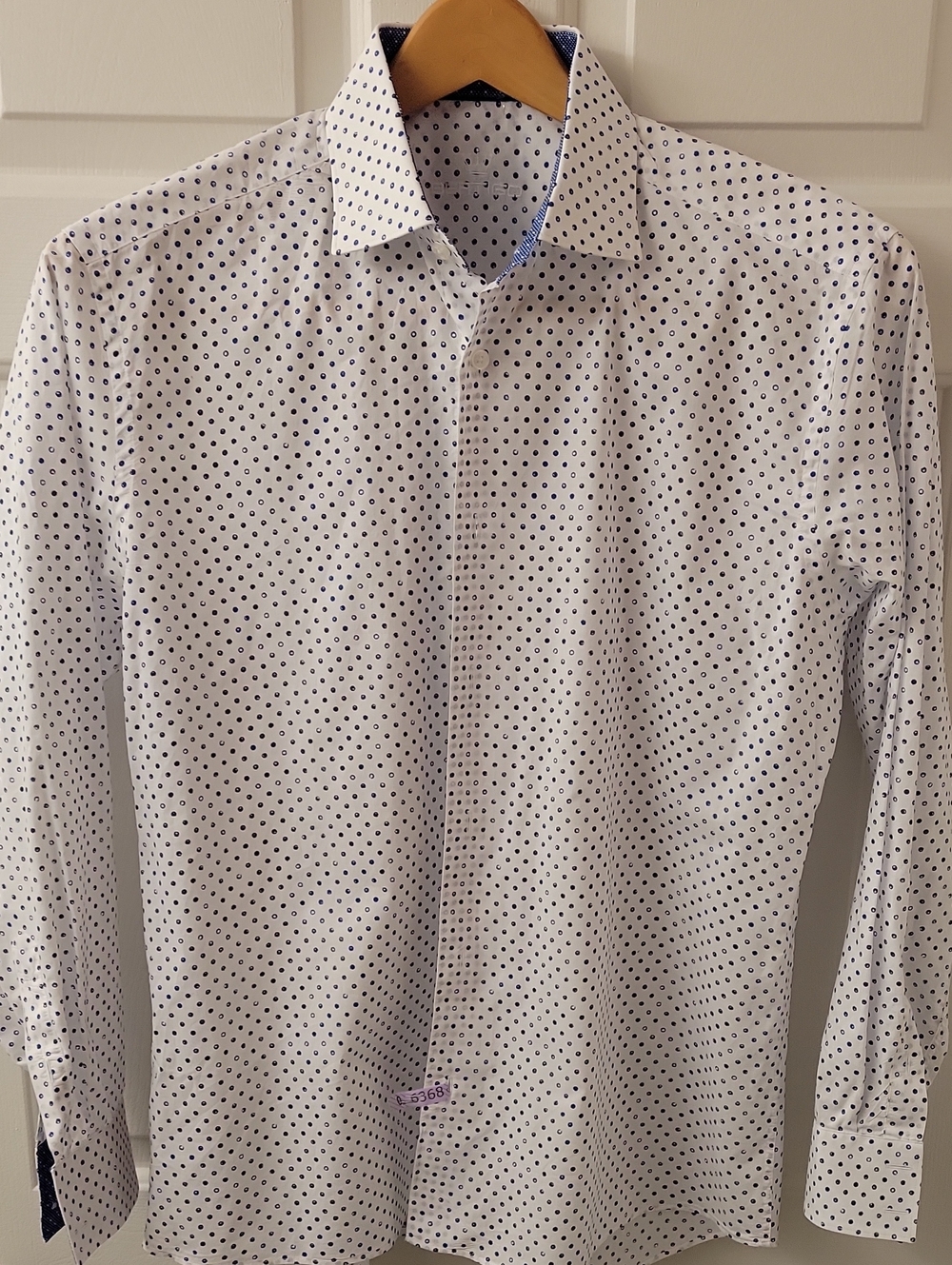 Bertigo White Dress Shirt with Navy Dot Pattern - Modern Spread Collar